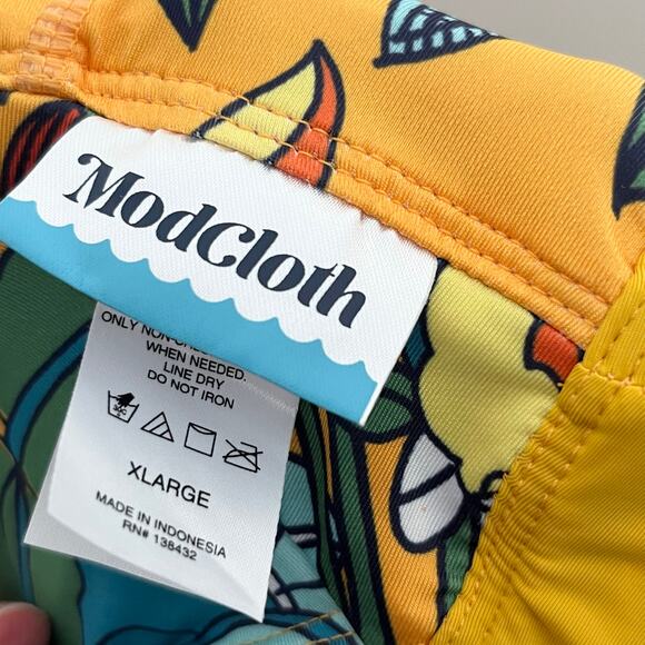 ModCloth Womens Lauren One Piece Swimsuit XL Yellow Floral Colorful Deep V Swim - Picture 6 of 9